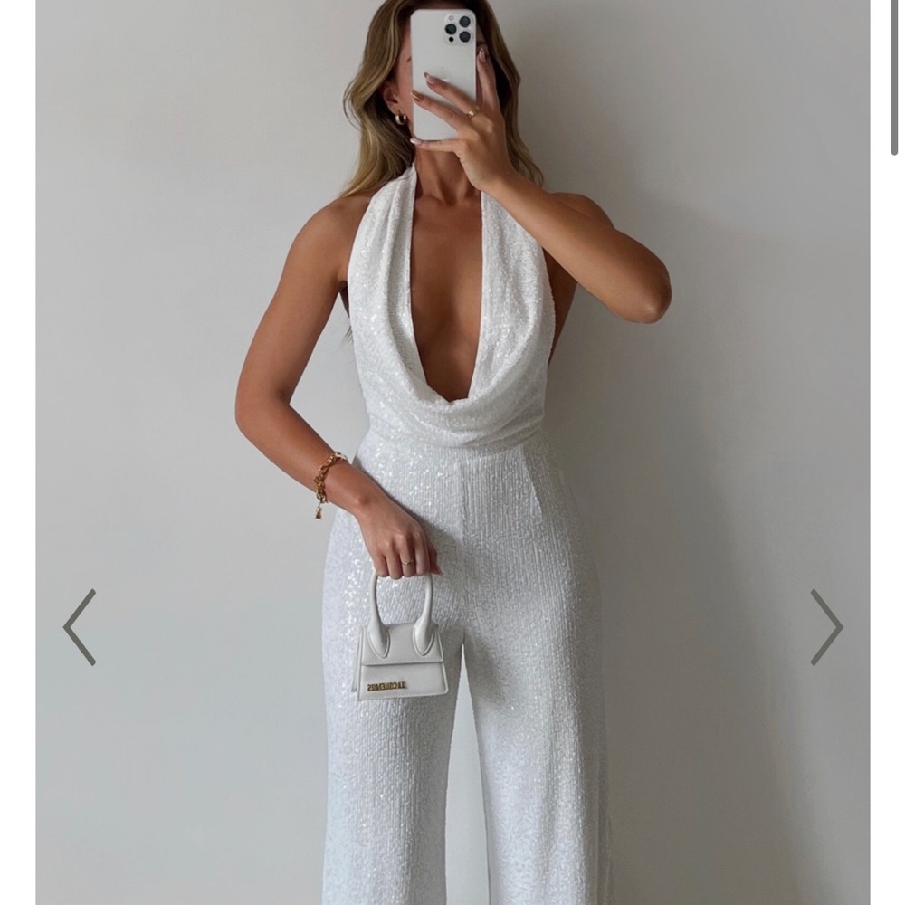 NWT showpo. JULIEN JUMPSUIT - BACKLESS WIDE LEG COWL NECK SEQUIN JUMPSUIT